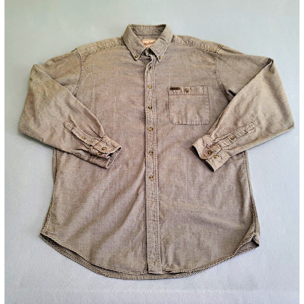 Woolrich Long Sleeve Button Up Checked Shirt Men's L 100% Cotton Heavy Duty
